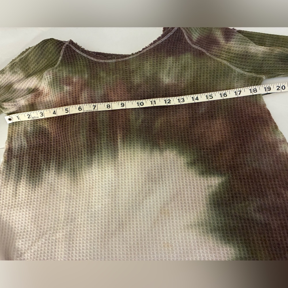 T Party Tie Dye Waffle Knit Hoodie Top Brown Green Beige Women L Fairy Grunge - Picture 8 of 10